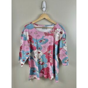 220 Hickory NWT‎ Vintage Tee Womens Plus Sz 2XL Patchwork Floral Pink Blue